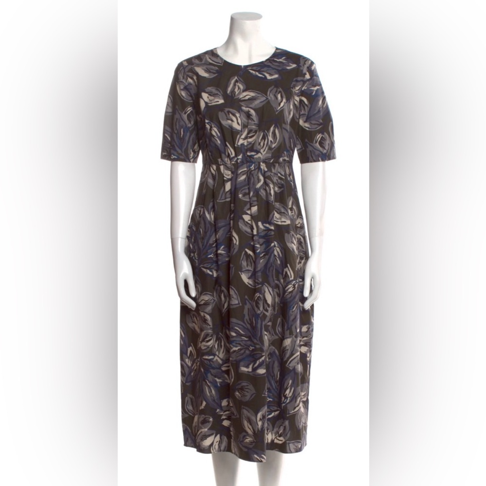 NWOT ‘S MaxMara Blue and Gray Leaf Print Midi Dress